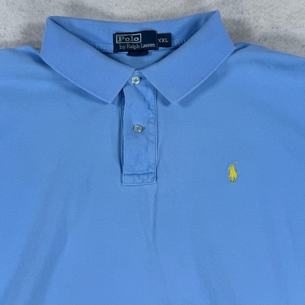 Polo Ralph Lauren Mens XXL Blue Short Sleeve Pique Cotton Polo Shirt Yellow Pony